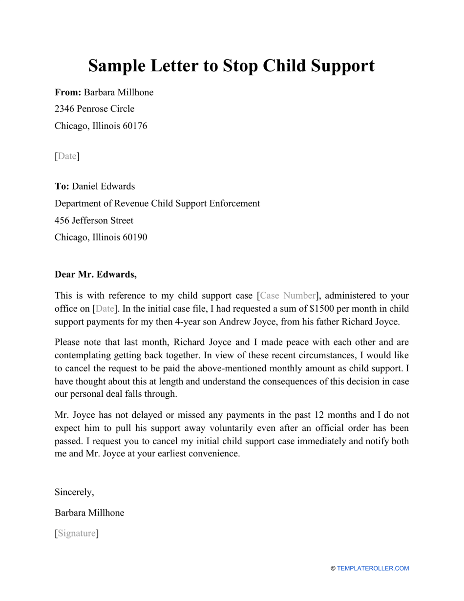 Sample Letter to Stop Child Support Download Printable PDF