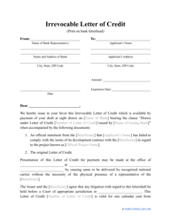 Irrevocable Letter of Credit Template