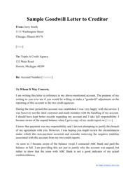 Document preview: Sample Goodwill Letter to Creditor