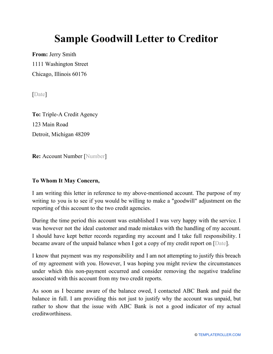 Credit Goodwill Letter Template