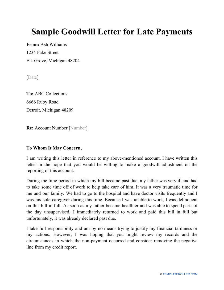 Late Payment Removal Letter Template