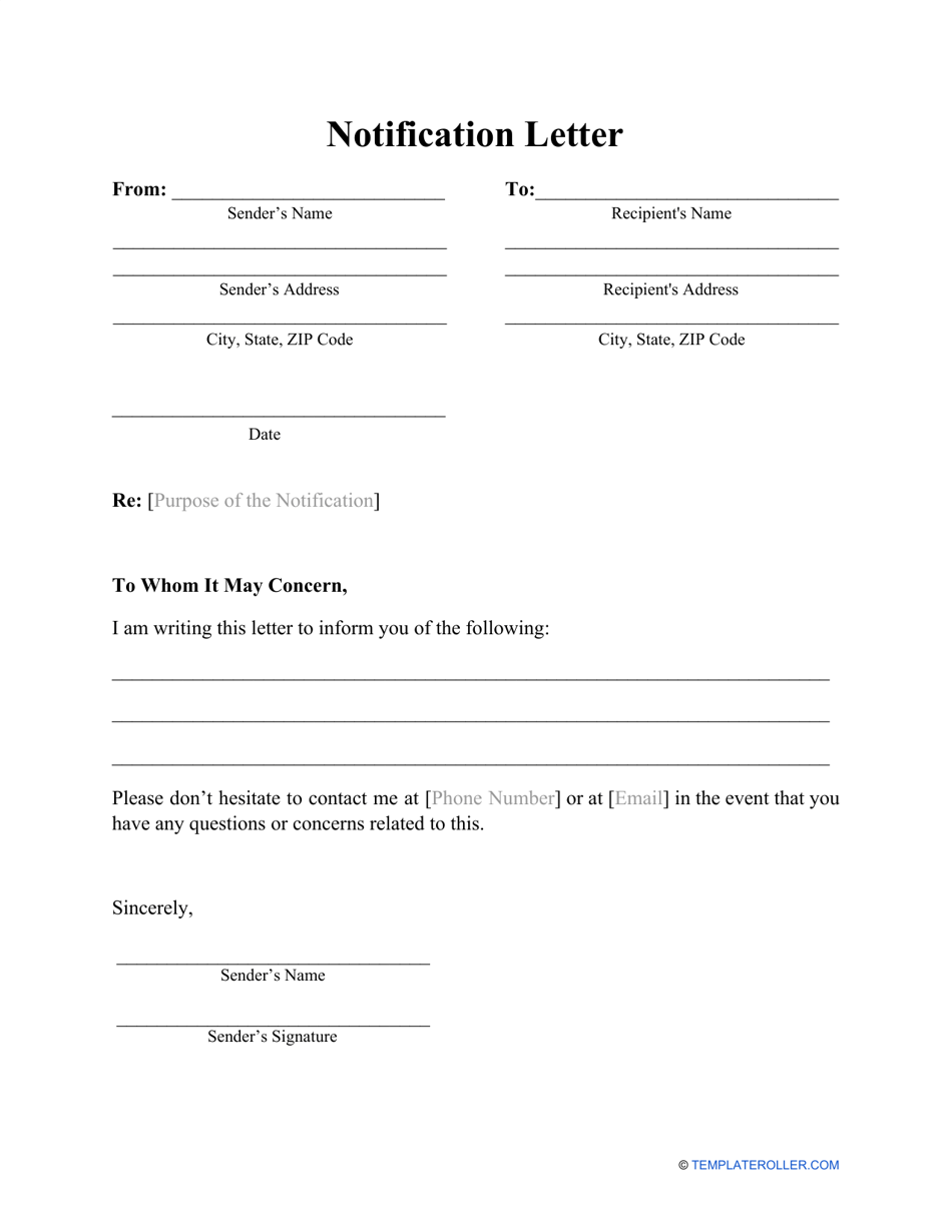 Notification Letter Template Download Printable PDF Templateroller