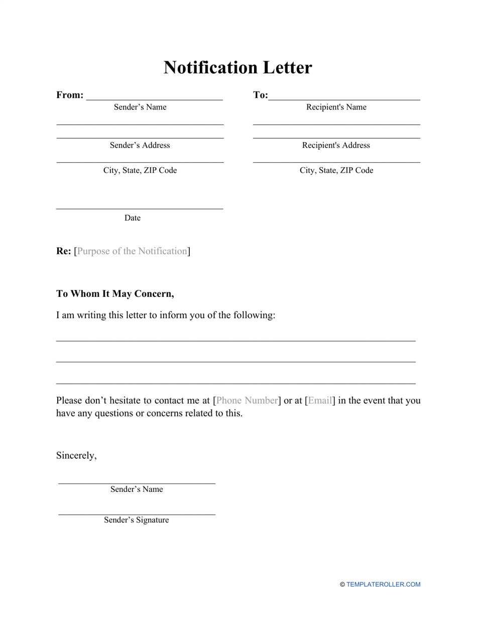 Notification Letter Template, My last working day here will be.