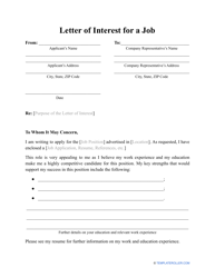 &quot;Letter of Interest for a Job Template&quot;
