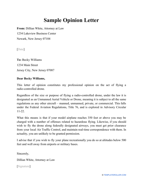 Sample "Opinion Letter" Download Pdf