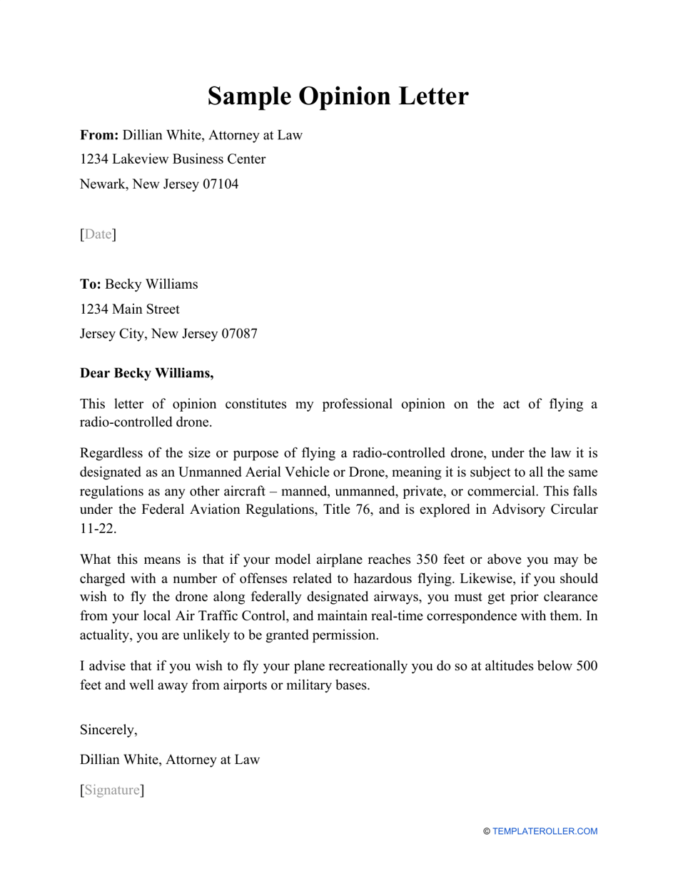 Opinion Letter Sample