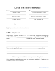 Letter of Continued Interest Template