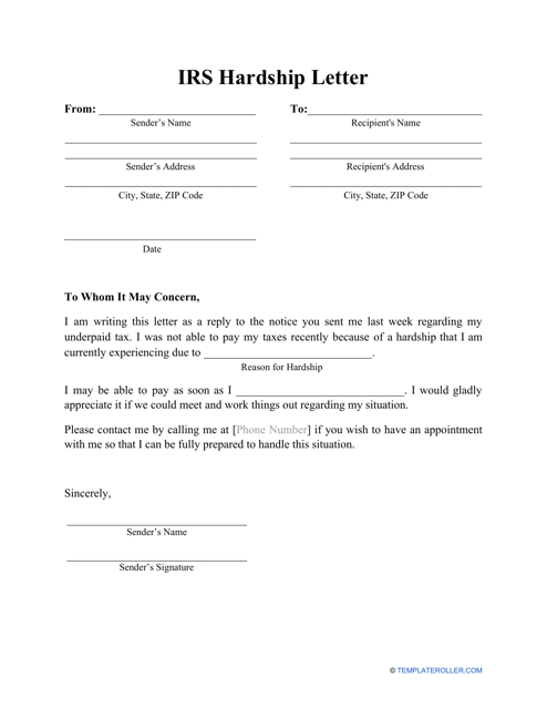 &quot;IRS Hardship Letter Template&quot; Download Pdf