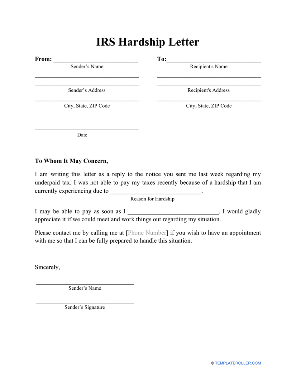 IRS Hardship Letter Template - Download and Customize