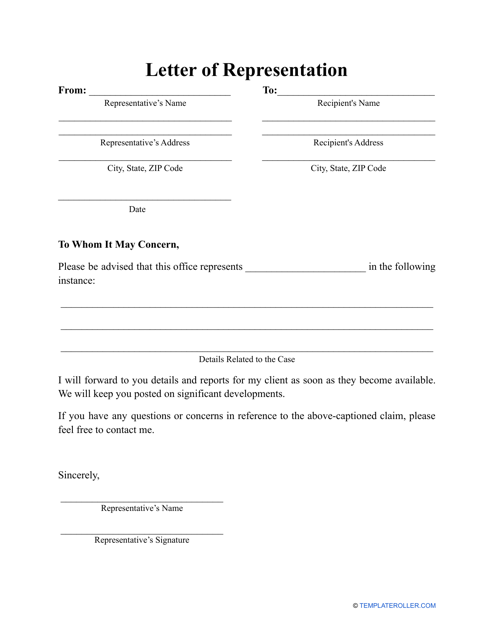 "Letter of Representation Template" Download Pdf