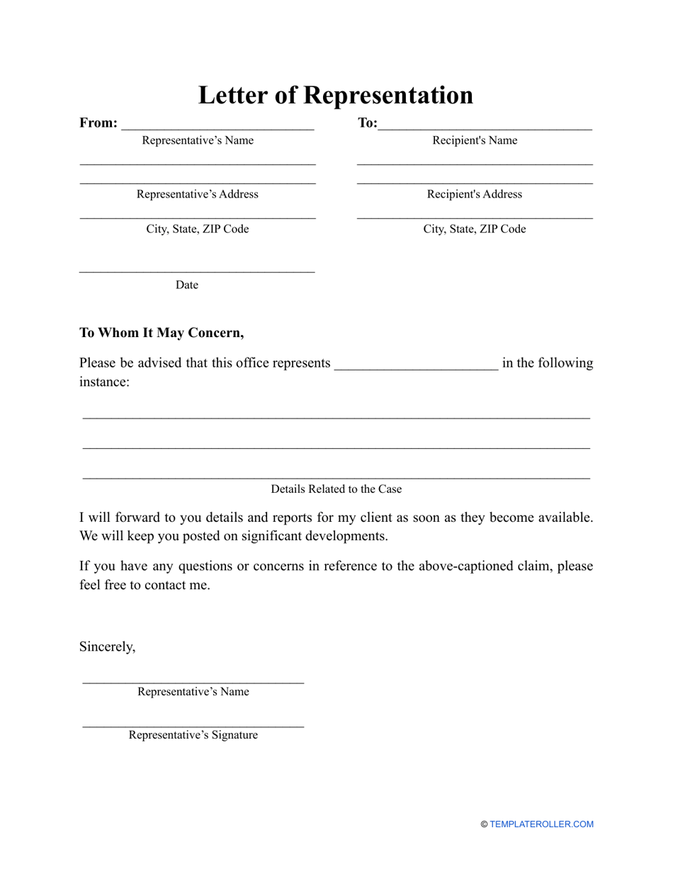 Letter Of Representation Template