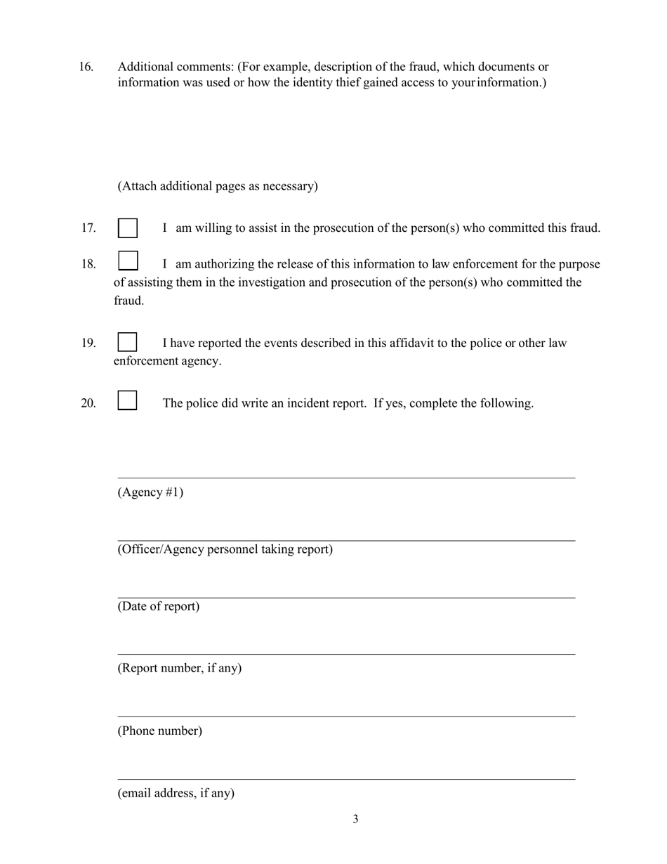 Id Theft Affidavit - Mississippi, Page 3