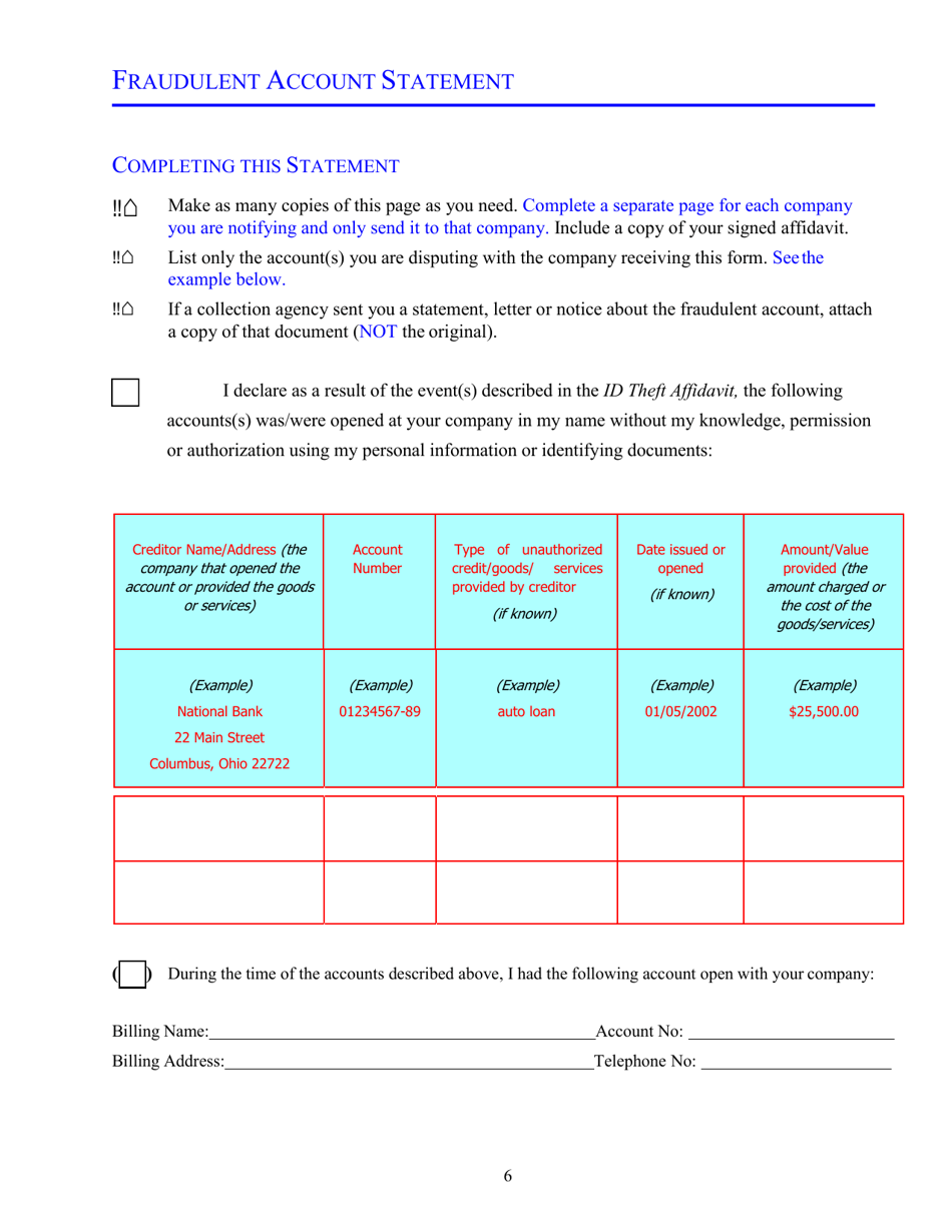 Id Theft Affidavit - Mississippi, Page 6