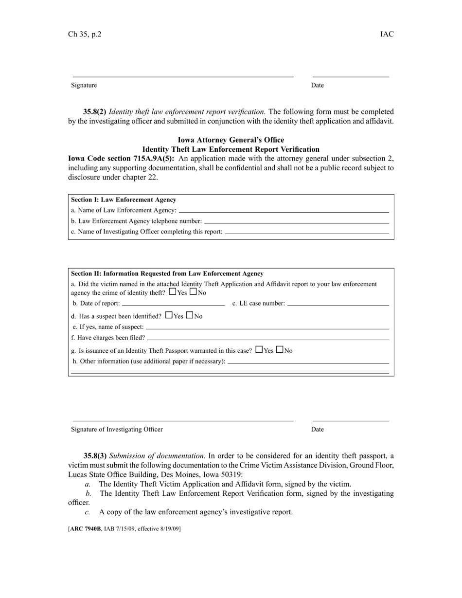 Iowa Identity Theft Victim Application And Affidavit Fill Out Sign Online And Download Pdf 8835