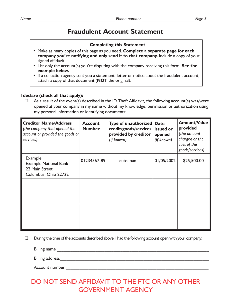 Identity Theft Affidavit - Texas, Page 10