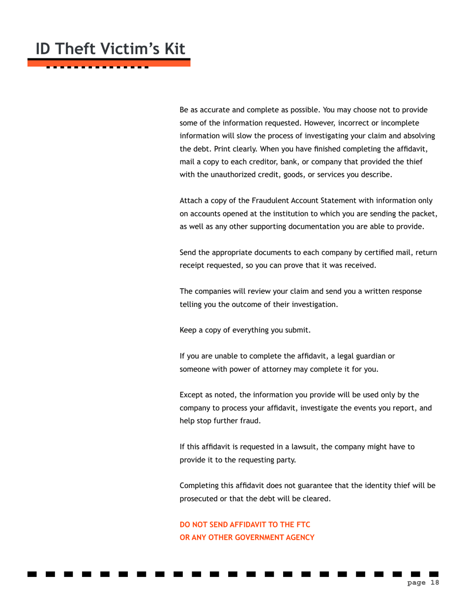 Identity Theft Affidavit - Texas, Page 3