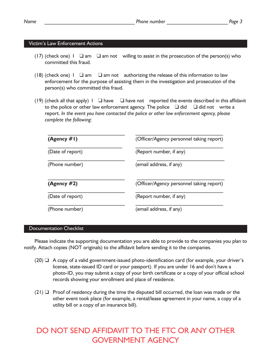 Identity Theft Affidavit - Texas, Page 8