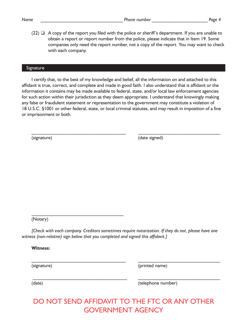 Texas Identity Theft Affidavit - Fill Out, Sign Online and Download PDF ...