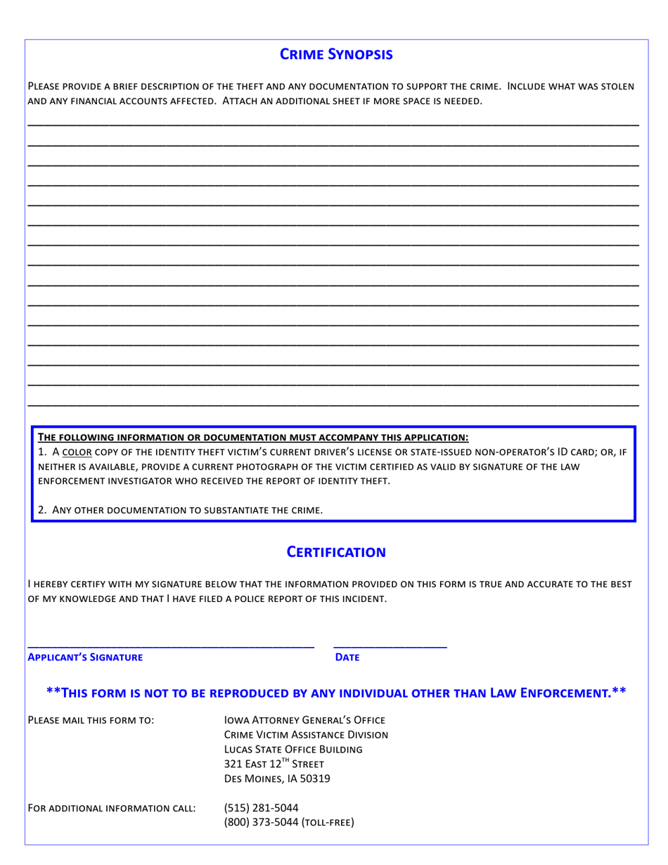 Iowa Identity Theft Passport Application Fill Out Sign Online And Download Pdf Templateroller 3643