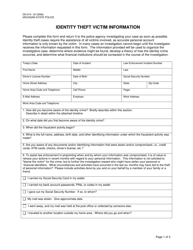 Form DD-014 Identity Theft Victim Information - Michigan
