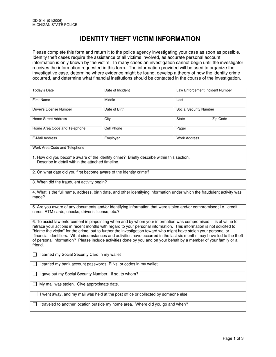Form Dd 014 Fill Out Sign Online And Download Printable Pdf Michigan Templateroller 0164