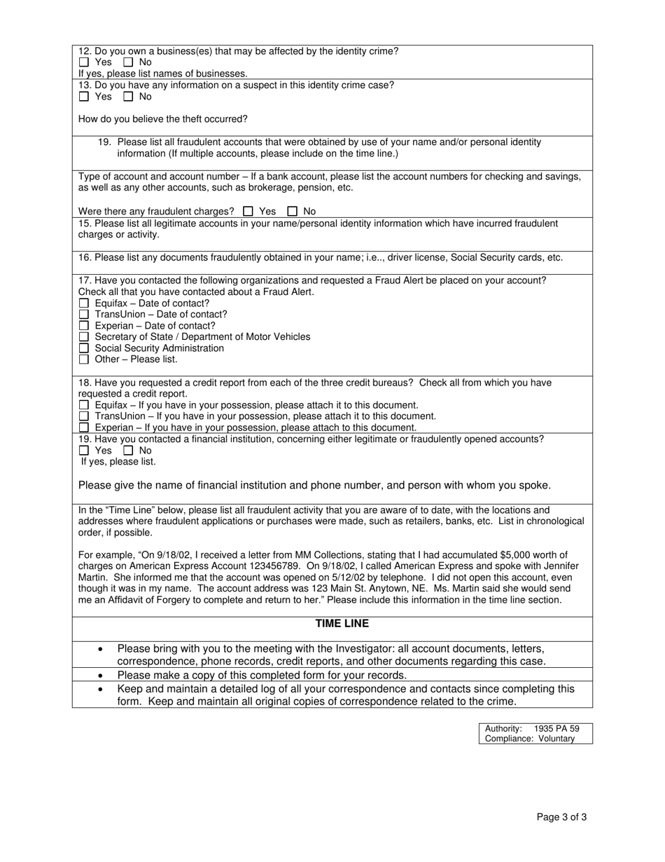 Form DD-014 Identity Theft Victim Information - Michigan, Page 3