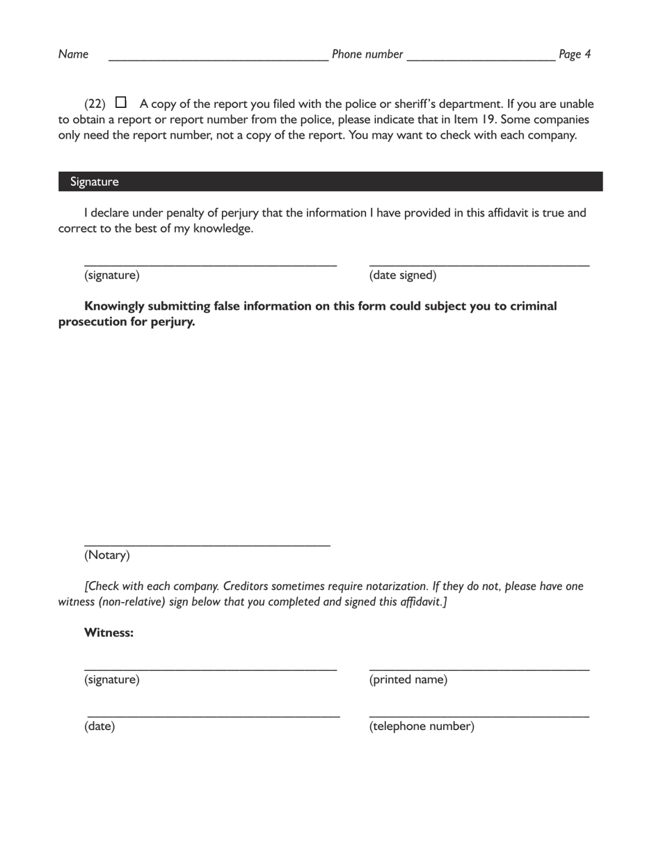 Id Theft Affidavit - Florida, Page 10