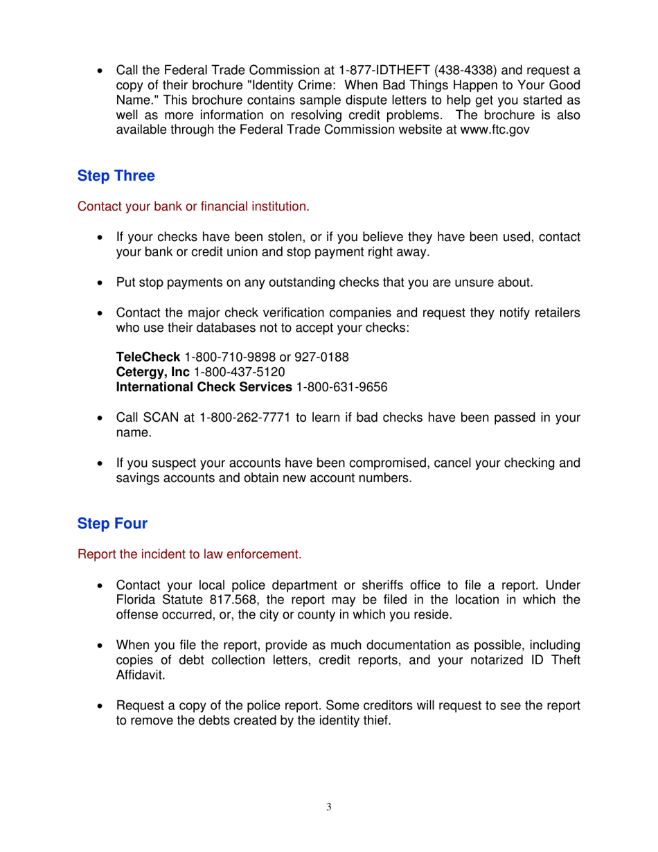 Id Theft Affidavit - Florida, Page 3