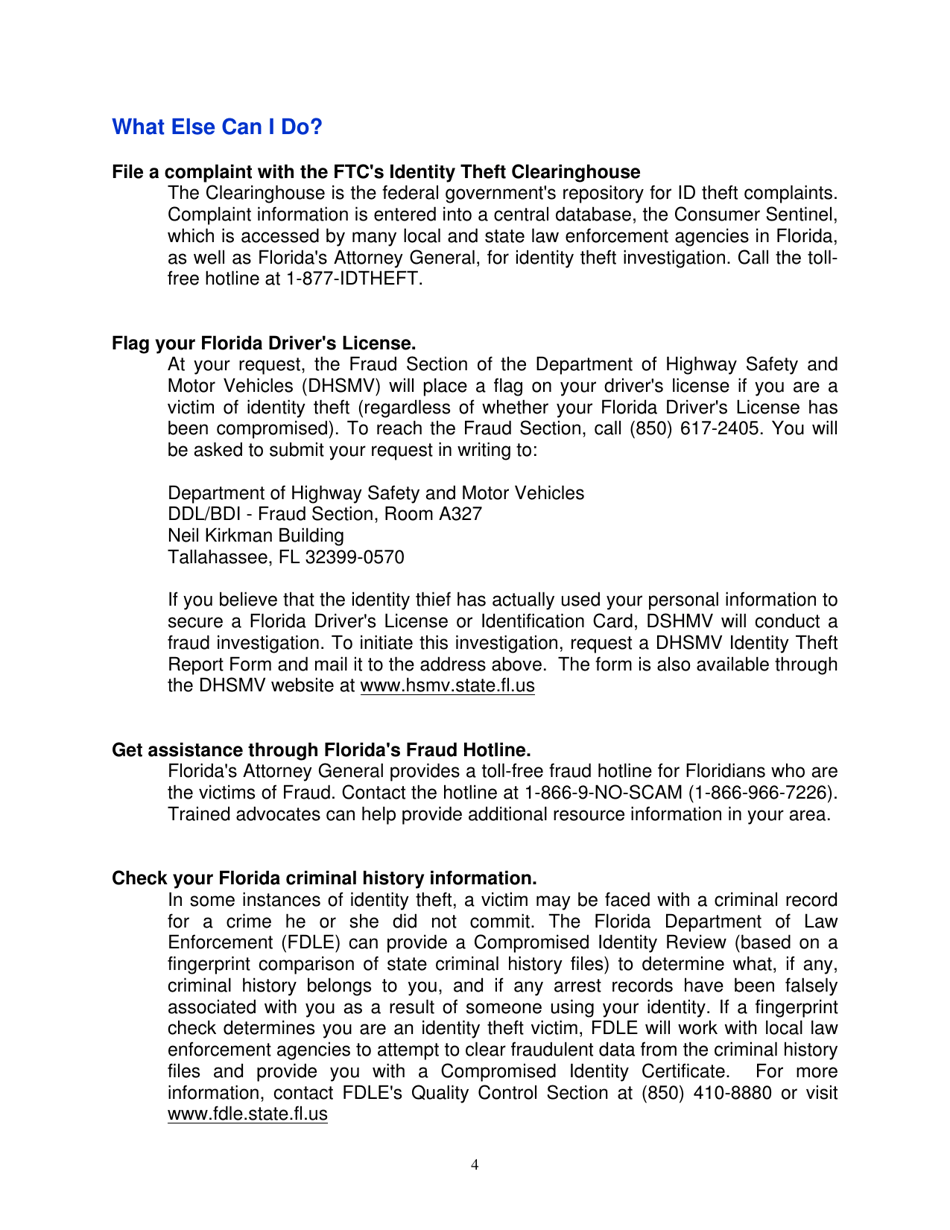 Id Theft Affidavit - Florida, Page 4