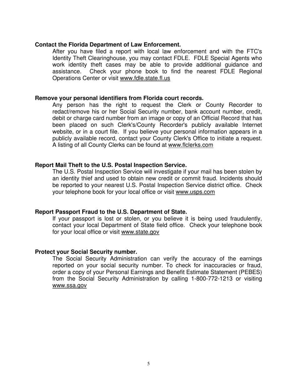 Id Theft Affidavit - Florida, Page 5