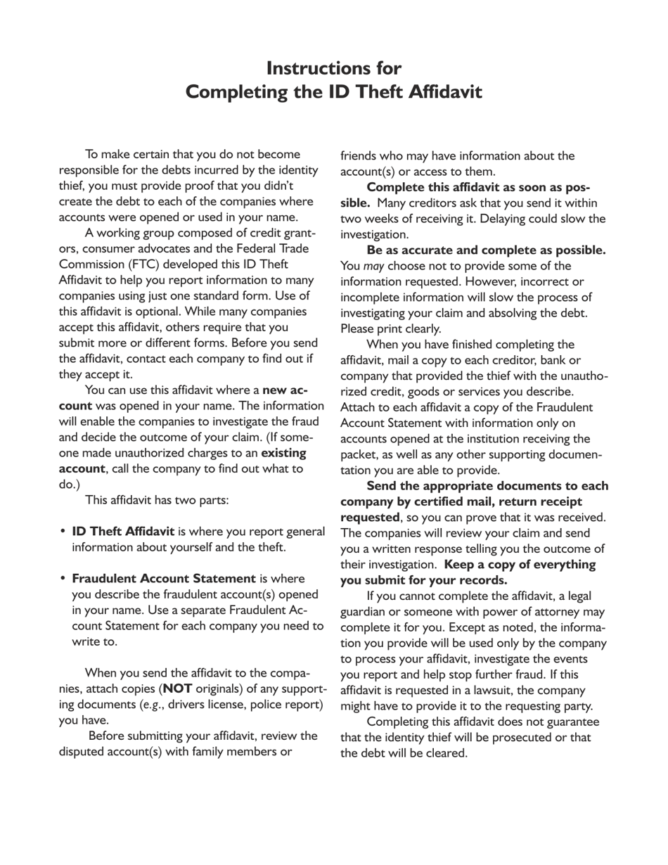 Id Theft Affidavit - Florida, Page 6