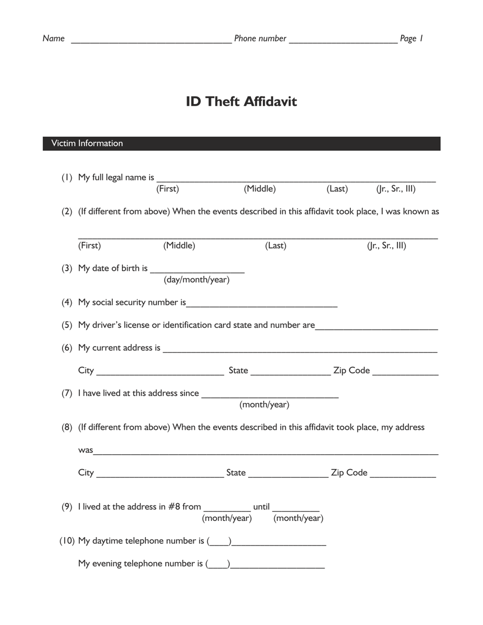 Id Theft Affidavit - Florida, Page 7