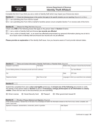 Arizona Form 439 Identity Theft Affidavit - Arizona