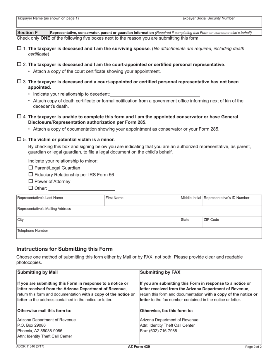 Arizona Form 439 - Fill Out, Sign Online and Download Fillable PDF ...