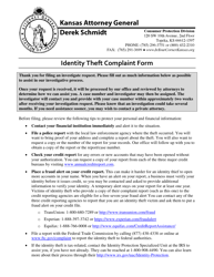 Document preview: Identity Theft Complaint Form - Kansas