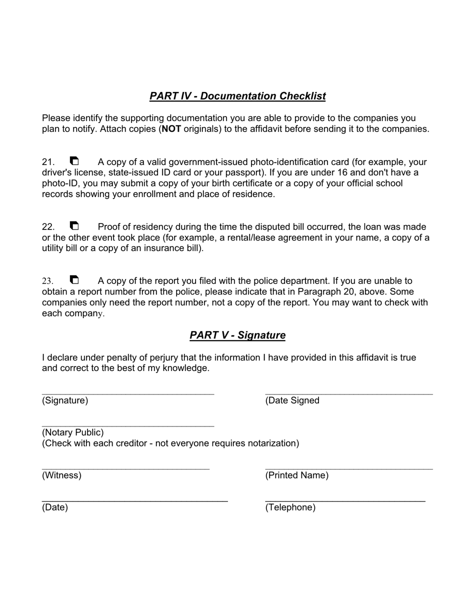 Identity Theft Affidavit - North Carolina, Page 11
