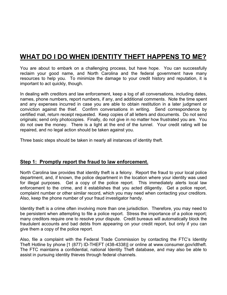 Identity Theft Affidavit - North Carolina, Page 3