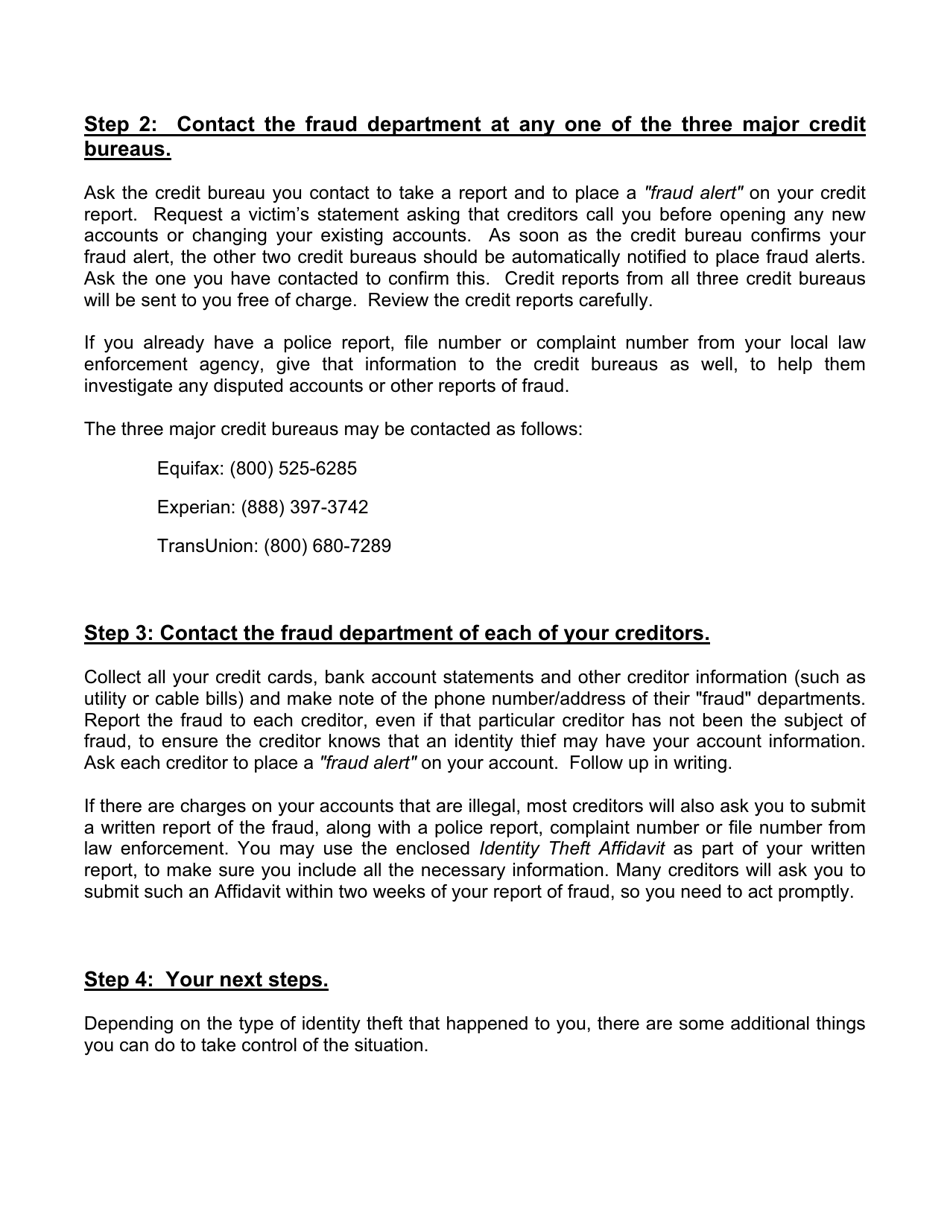 Identity Theft Affidavit - North Carolina, Page 4