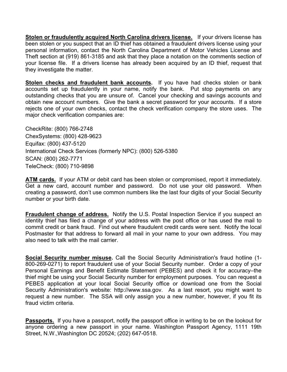 Identity Theft Affidavit - North Carolina, Page 5