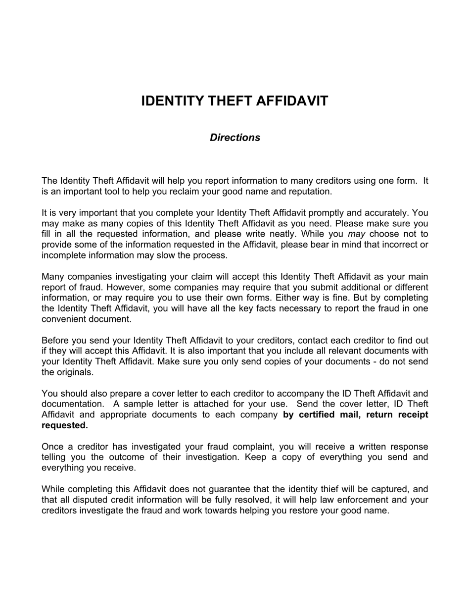 Identity Theft Affidavit - North Carolina, Page 7