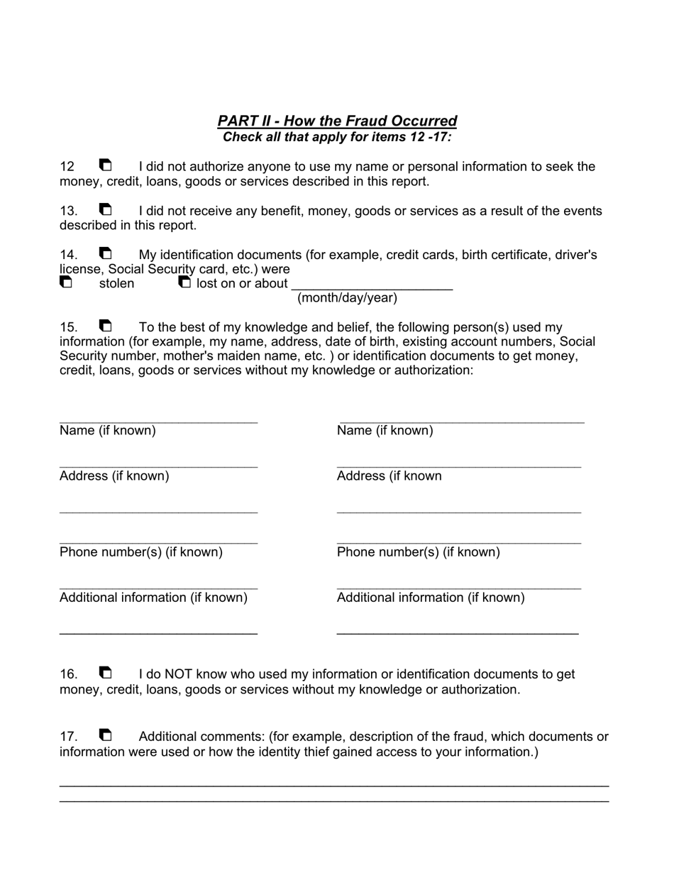 Identity Theft Affidavit - North Carolina, Page 9