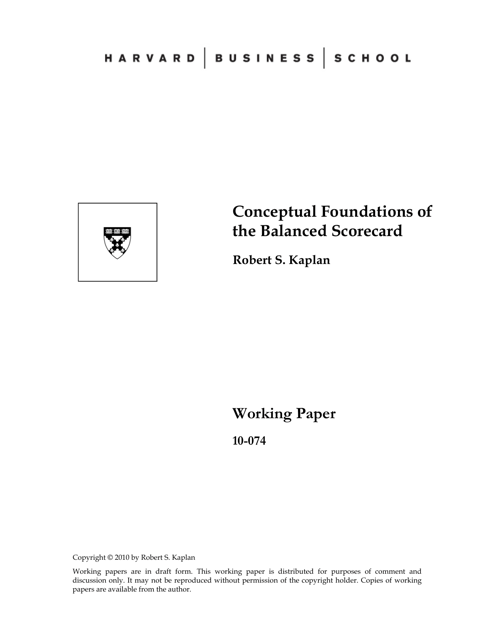 Conceptual Foundations of the Balanced Scorecard - Robert S. Kaplan, Harvard Business School Download Pdf