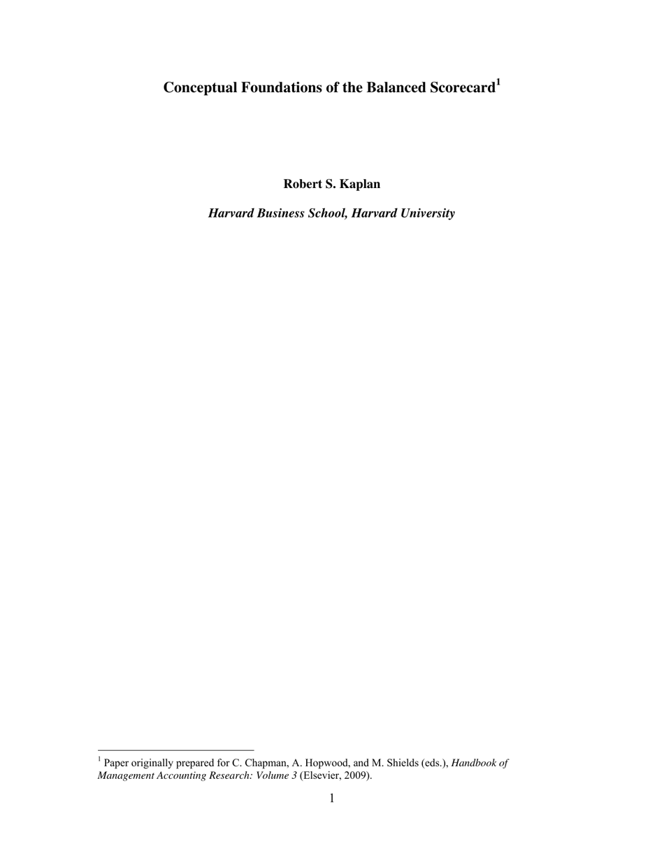 Conceptual Foundations of the Balanced Scorecard - Robert S. Kaplan, Harvard Business School, Page 2