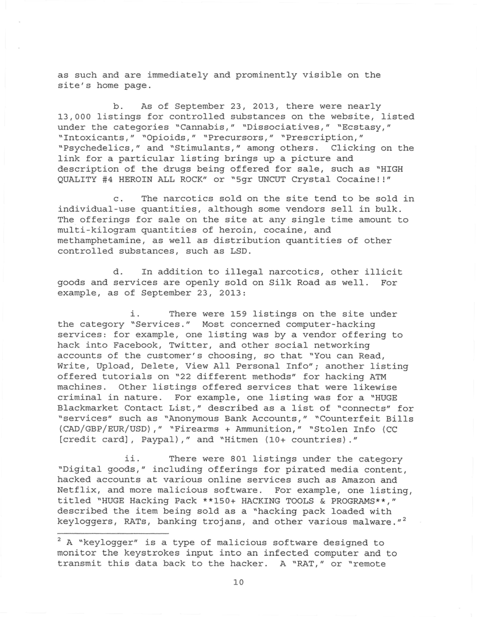 Sealed Complaint 13 Mag 2328: United States of America V. Ross William Ulbricht, Page 10