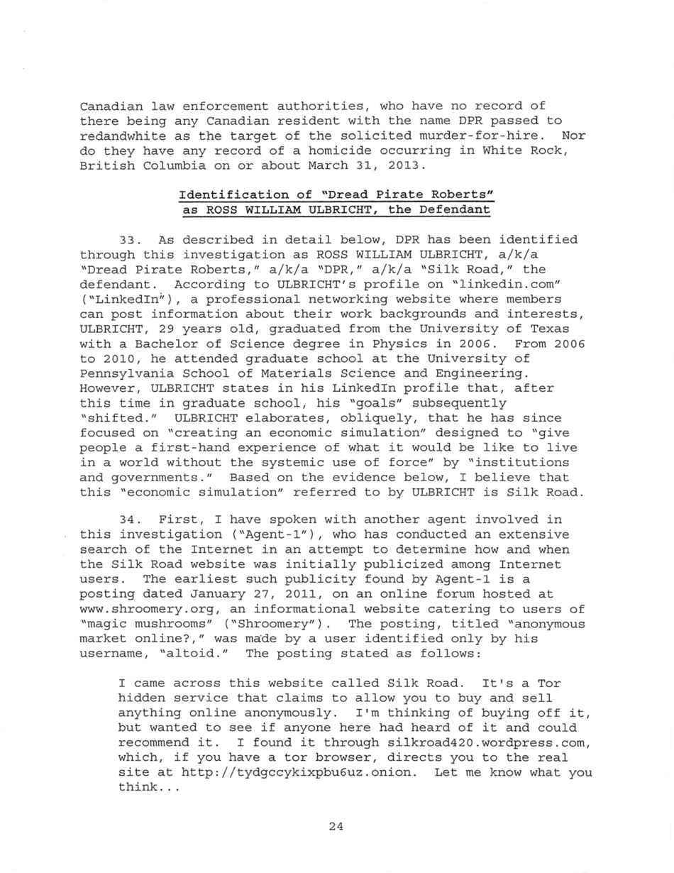 Sealed Complaint 13 Mag 2328: United States of America V. Ross William Ulbricht, Page 24