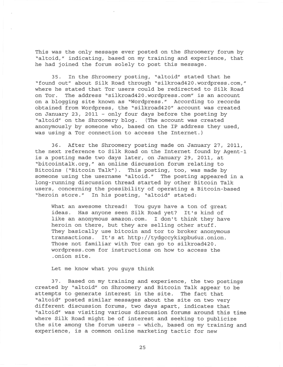 Sealed Complaint 13 Mag 2328: United States of America V. Ross William Ulbricht, Page 25
