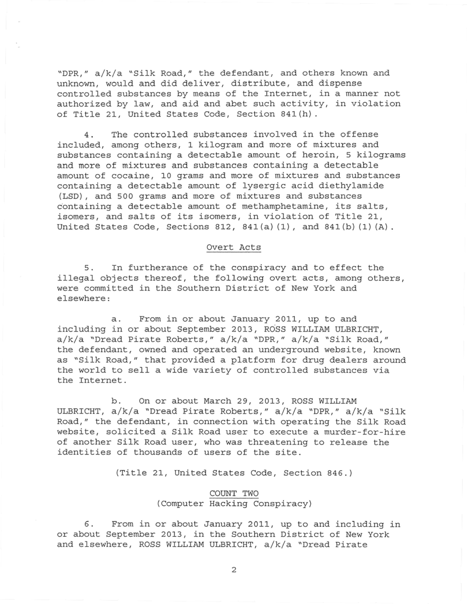 Sealed Complaint 13 Mag 2328: United States of America V. Ross William Ulbricht, Page 2
