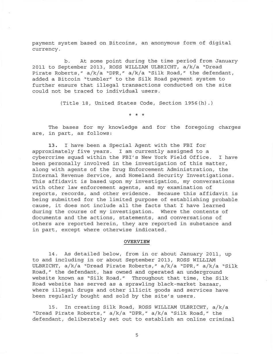 Sealed Complaint 13 Mag 2328: United States of America V. Ross William Ulbricht, Page 5