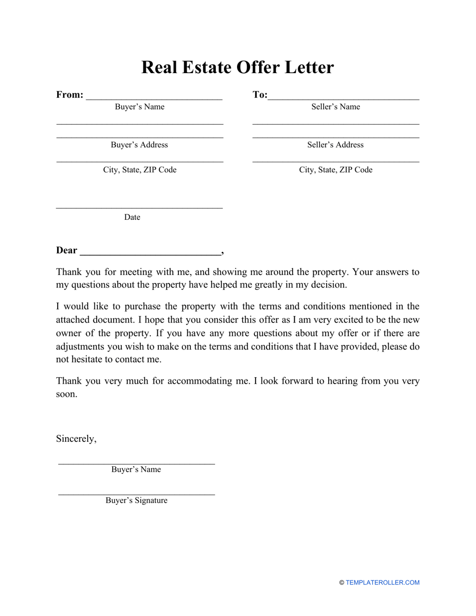 Real Estate Offer Letter Template, Page 1