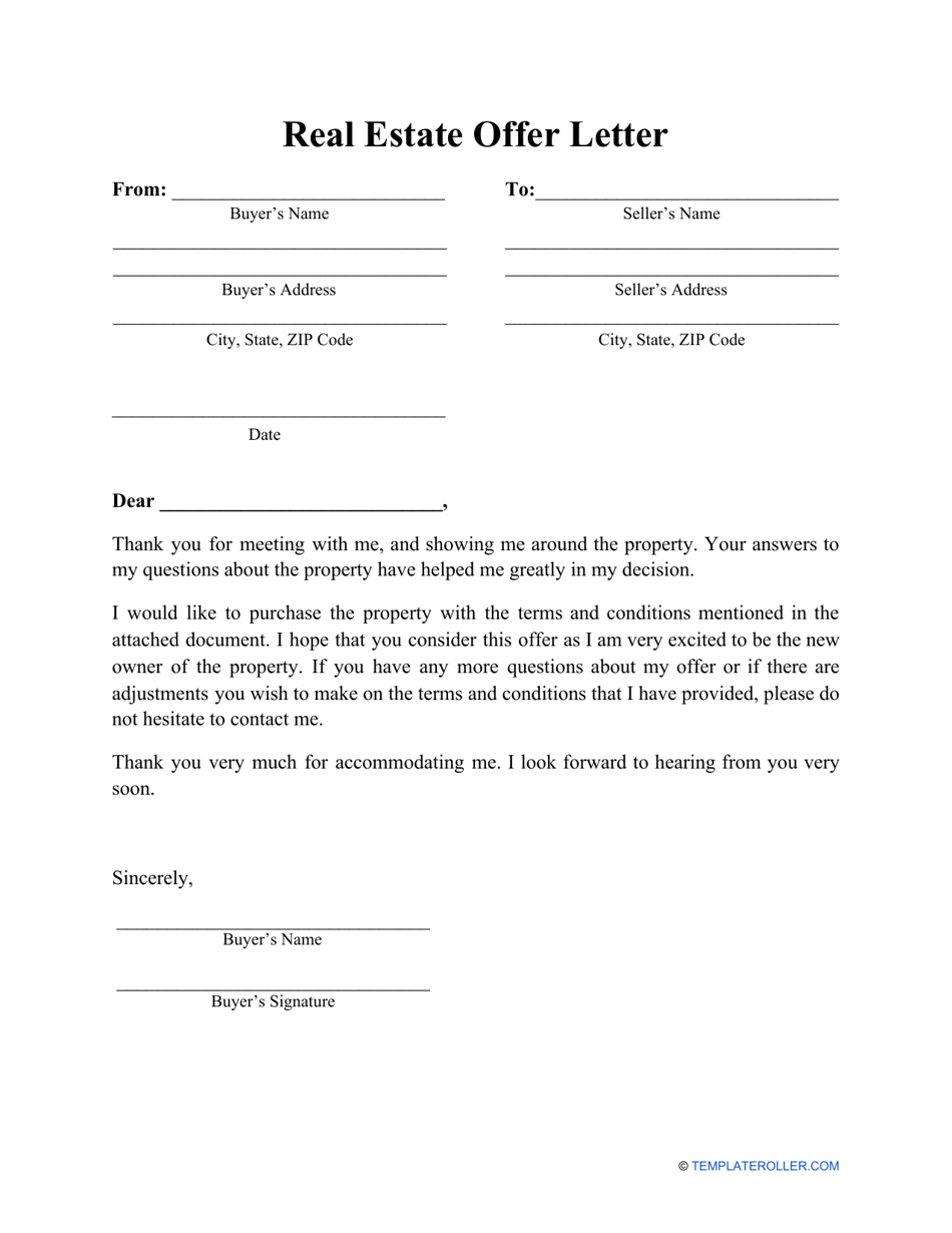 Real Estate Offer Letter Template Download Printable PDF